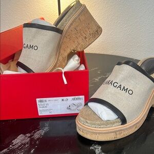 Salvatore Ferragamo brown 
and Black Wedge Shoes